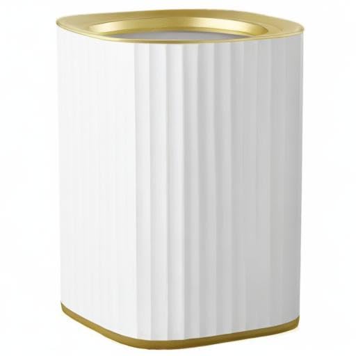 Happiness Decoration Plastic Garbage Can 4 Gallon Small Wastebasket Slim Garbage Can Square Trash Can for Kitchen, Bathroom, Bedroom, Home Office, Outdoor, Dorm Room (White-Gold)