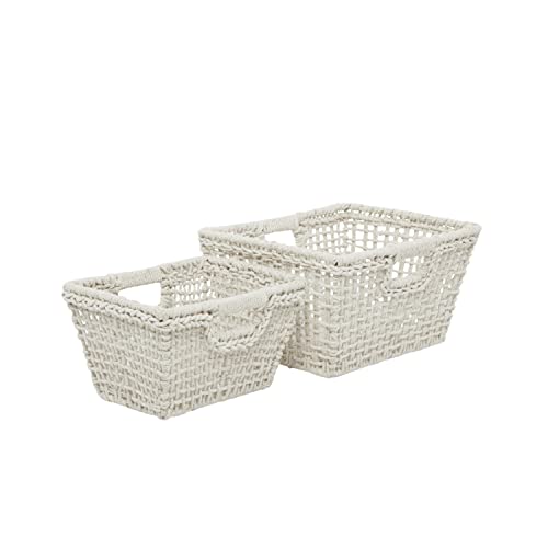 Deco 79 Farmhouse Cotton Storage Basket, 9", 8"H, White