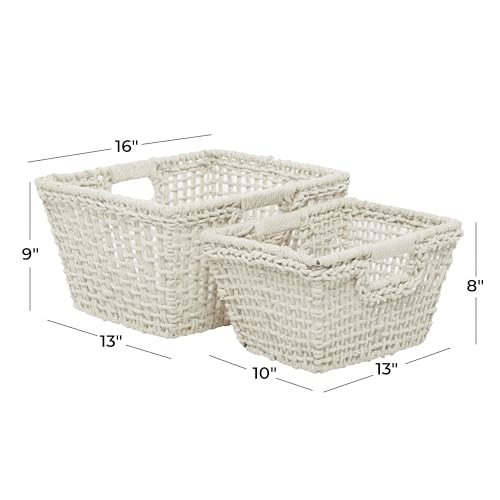 Deco 79 Farmhouse Cotton Storage Basket, 9", 8"H, White