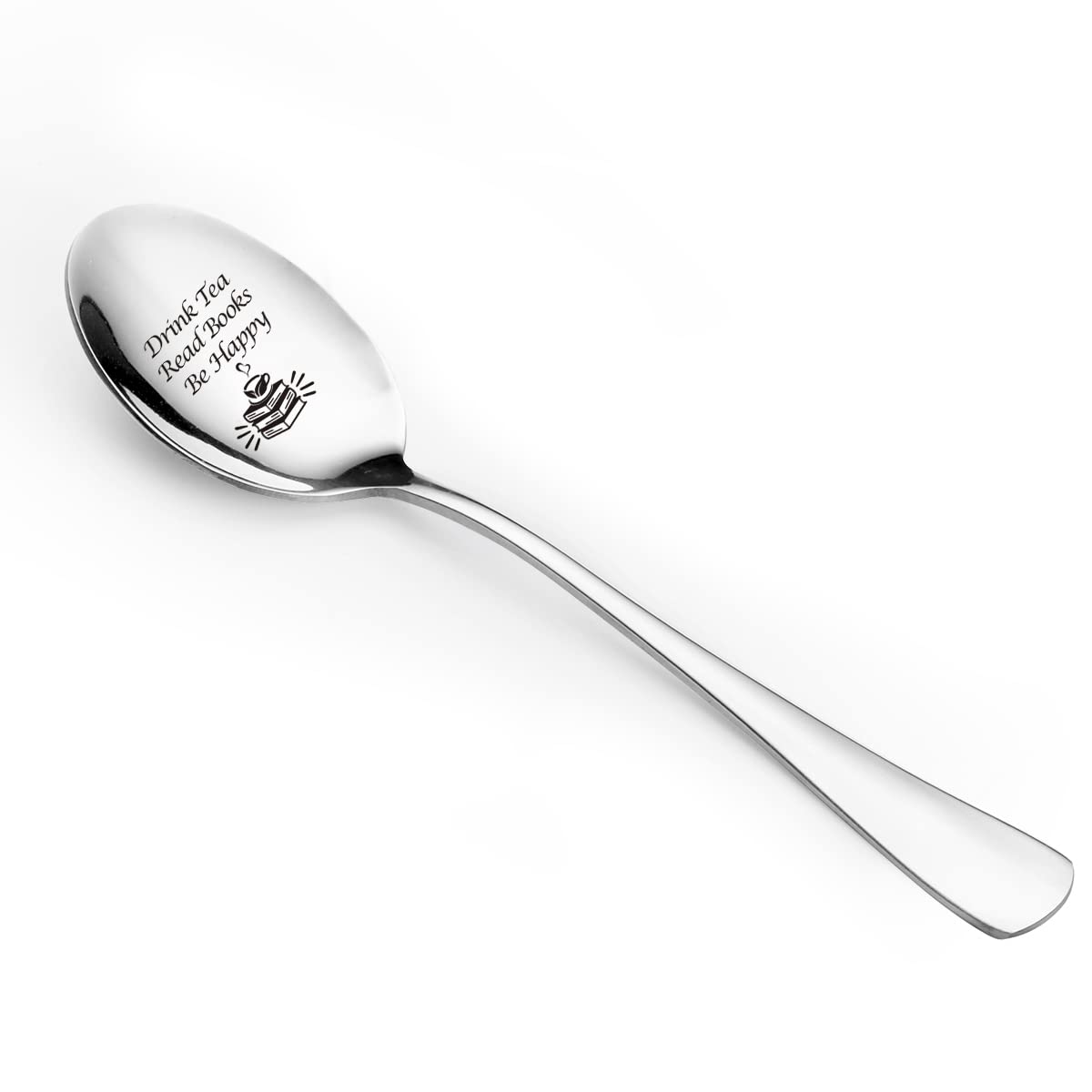 Funny Tea Spoon Engraved Stainless Steel for Tea Lovers Women Men - Cute Drink Tea Read Books Be Happy Spoon for Daughter Son Friends Coworkers