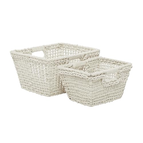 Deco 79 Farmhouse Cotton Storage Basket, 9", 8"H, White