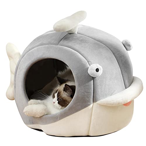 Cat Beds for Indoor Cats - Cat Bed Cave with Removable Washable Cushioned Pillow, Calming Cozy Soft Cat Cave, Cute Friendly Dolphin Cat Houses for Indoor Cats No Deformation Pet Bed, M