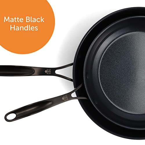 BK Ceramic Black, Ceramic Nonstick Induction 9.5" and 11" Nonstick Frying Pan Skillet Set, PFAS Free, Dishwasher Safe, Black