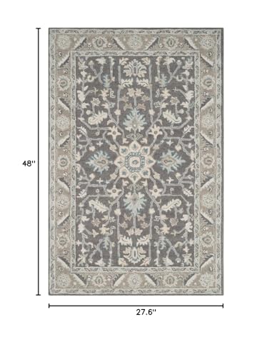 SAFAVIEH Blossom Collection Accent Rug - 2'3" x 4', Dark Grey & Light Brown, Handmade Wool, Ideal for High Traffic Areas in Entryway, Living Room, Bedroom (BLM217A)