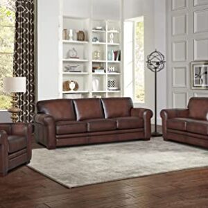 Hydeline Brookfield Top Grain Leather Sofa Couch, 95", Caramel Brown, Feather Down, Memory Foam and Springs Seating