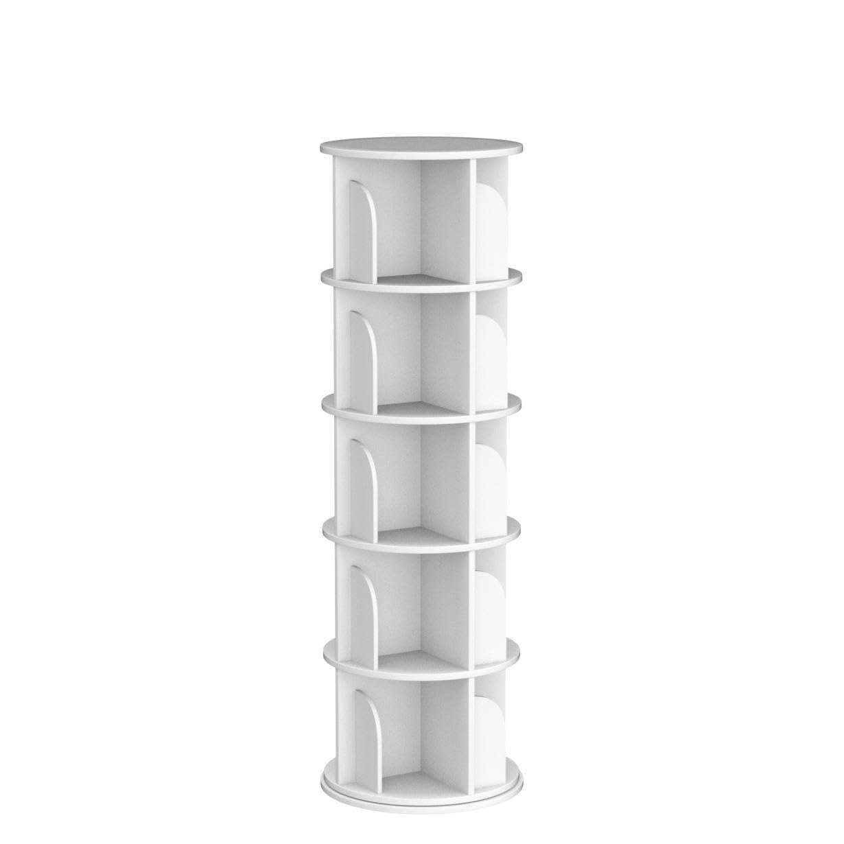 foriy 5 Tier Rotating Bookshelf 360° Revolving Bookcase Modern Tall Book Shelf Storage Display Rack Floor Standing Shelves with Baffle for Home Living Room Study Office White 63''X18''X18''