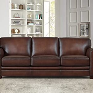 Hydeline Brookfield Top Grain Leather Sofa Couch, 95", Caramel Brown, Feather Down, Memory Foam and Springs Seating