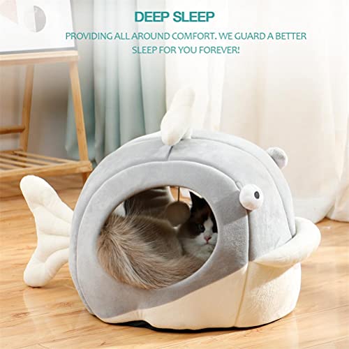 Cat Beds for Indoor Cats - Cat Bed Cave with Removable Washable Cushioned Pillow, Calming Cozy Soft Cat Cave, Cute Friendly Dolphin Cat Houses for Indoor Cats No Deformation Pet Bed, M