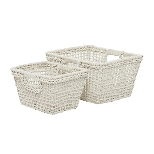 Deco 79 Farmhouse Cotton Storage Basket, 9", 8"H, White