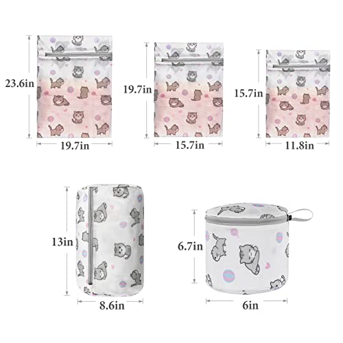 Xducom Mesh Laundry Bags for Delicates with Cute Prints,Set of 5 Lingerie Bags for Washing Delicates,Delicates Laundry Bags for Bra,Lingerie,Underwear,Sock(CAT)