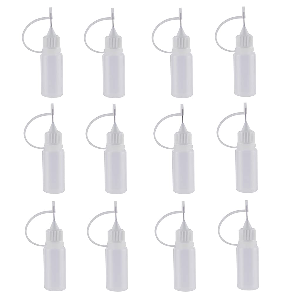 12 Pcs 10ml (0.3 oz) Squeezable Plastic Tip Applicator Bottle Dropper Bottles with Tip Caps Glue Bottle Applicator