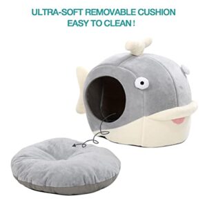 Cat Beds for Indoor Cats - Cat Bed Cave with Removable Washable Cushioned Pillow, Calming Cozy Soft Cat Cave, Cute Friendly Dolphin Cat Houses for Indoor Cats No Deformation Pet Bed, M