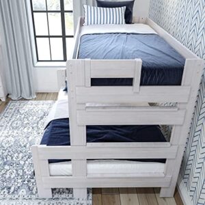 Plank+Beam Rustic Wood Bunk Bed, Solid Wood Twin-Over-Full Bed Frame, Heavy-Duty Bunk Bed for Adults, No Box Spring Needed, White Wash