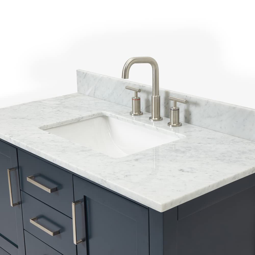 ARIEL Bayhill 43 in. Rectangle Sink Vanity with Carrara White Marble Countertop in Midnight Blue