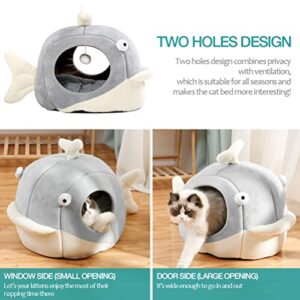 Cat Beds for Indoor Cats - Cat Bed Cave with Removable Washable Cushioned Pillow, Calming Cozy Soft Cat Cave, Cute Friendly Dolphin Cat Houses for Indoor Cats No Deformation Pet Bed, M