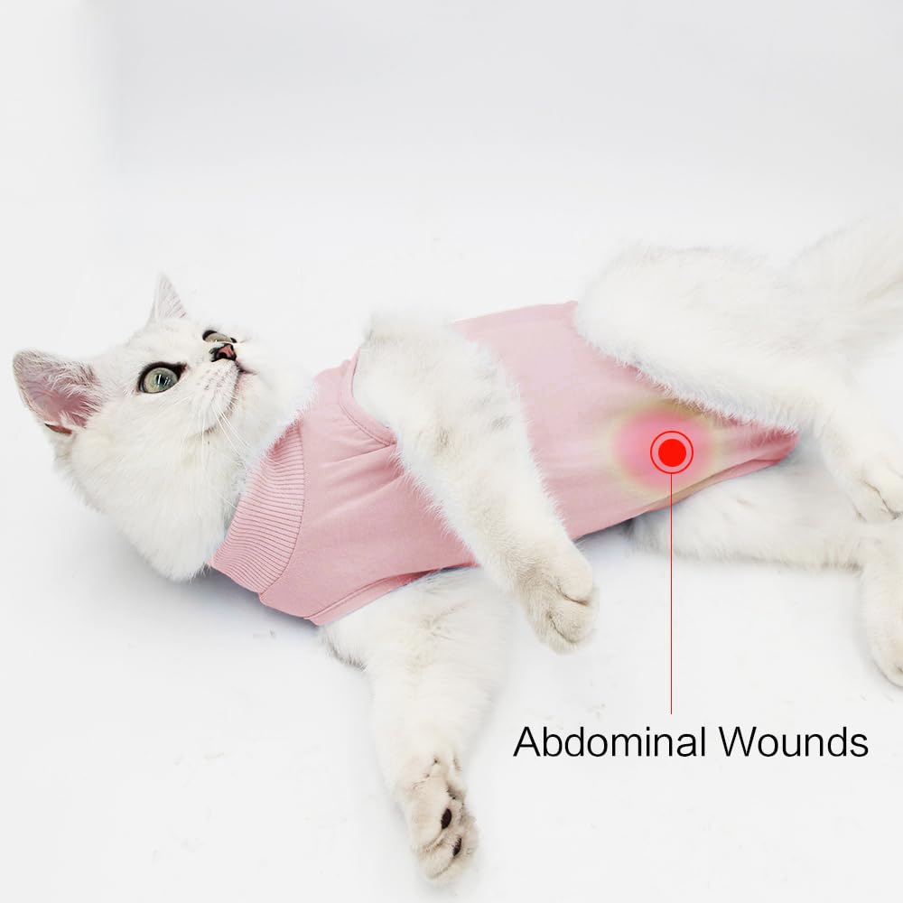 Cat Surgery Suit Surgical Cat Professional Recovery Suit for Abdominal Wounds or Skin Diseases, E-Collar Alternative for Cats and Dogs, After Surgery Wear, Cat Surgical Mask (M, Pink)