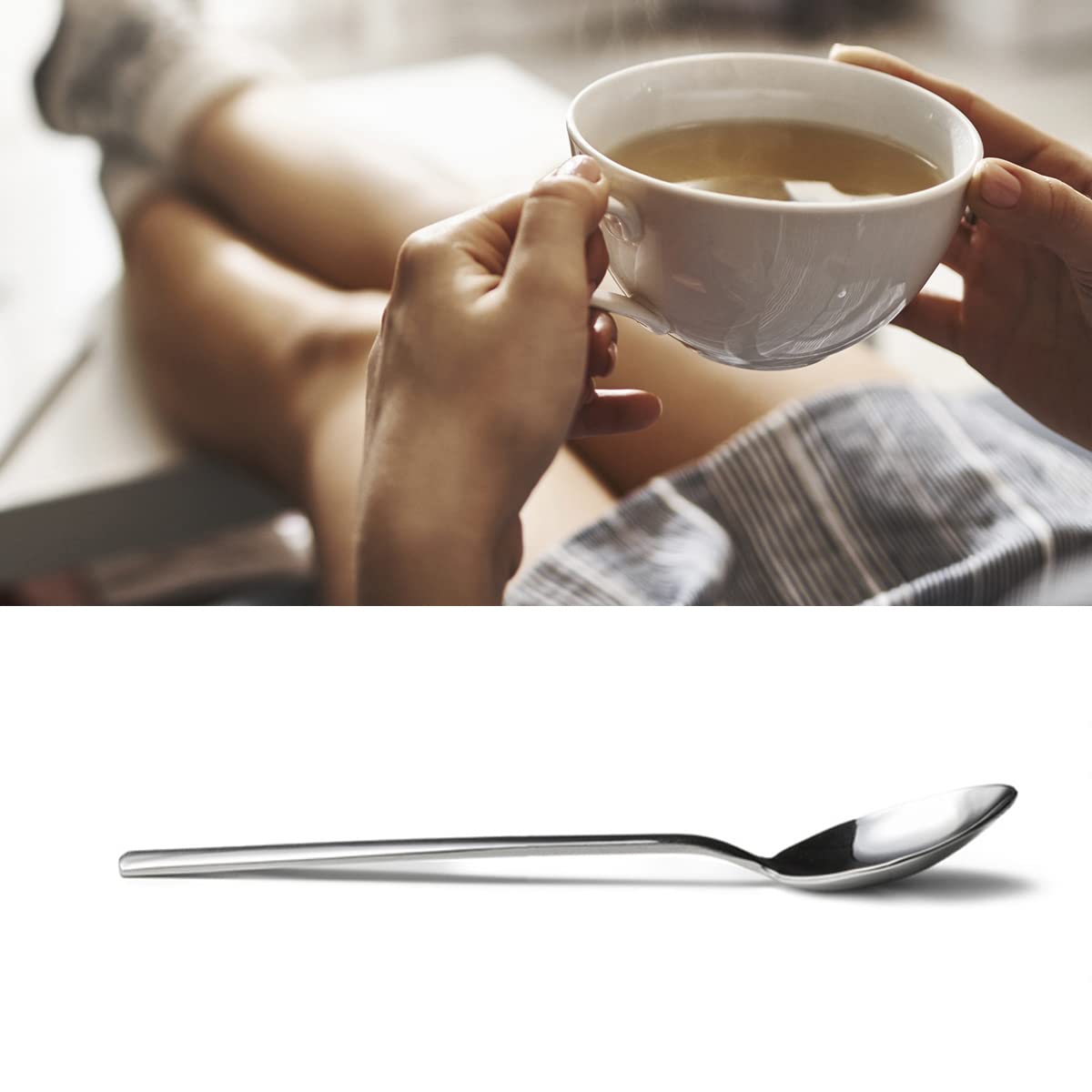 Funny Tea Spoon Engraved Stainless Steel for Tea Lovers Women Men - Cute Drink Tea Read Books Be Happy Spoon for Daughter Son Friends Coworkers