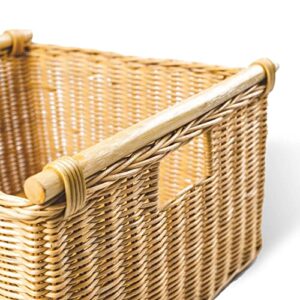 The Basket Lady Deep Pole Handle Wicker Storage Basket, Large, 15 in L x 15.5 in W x 9.5 in H, Sandstone