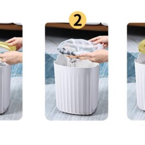 Happiness Decoration Plastic Garbage Can 4 Gallon Small Wastebasket Slim Garbage Can Square Trash Can for Kitchen, Bathroom, Bedroom, Home Office, Outdoor, Dorm Room (White-Gold)