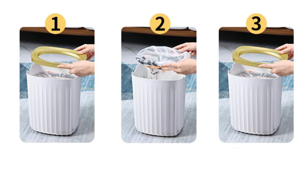 Happiness Decoration Plastic Garbage Can 4 Gallon Small Wastebasket Slim Garbage Can Square Trash Can for Kitchen, Bathroom, Bedroom, Home Office, Outdoor, Dorm Room (White-Gold)