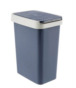 plastic garbage can 3 gallon small wastebasket narrow garbage can with lid rectangle trash can for kitchen, bathroom, bedroom, home office, craft room, dorm room, powder room (navy blue)