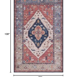 SAFAVIEH Tucson Collection Area Rug - 6' x 9', Rust & Blue, Traditional Persian Design, Non-Shedding Machine Washable & Slip Resistant Ideal for High Traffic Areas in Living Room, Bedroom (TSN153P)