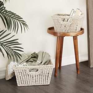 Deco 79 Farmhouse Cotton Storage Basket, 9", 8"H, White