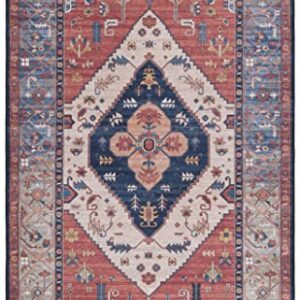 SAFAVIEH Tucson Collection Area Rug - 6' x 9', Rust & Blue, Traditional Persian Design, Non-Shedding Machine Washable & Slip Resistant Ideal for High Traffic Areas in Living Room, Bedroom (TSN153P)