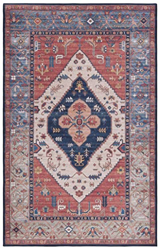 SAFAVIEH Tucson Collection Area Rug - 6' x 9', Rust & Blue, Traditional Persian Design, Non-Shedding Machine Washable & Slip Resistant Ideal for High Traffic Areas in Living Room, Bedroom (TSN153P)