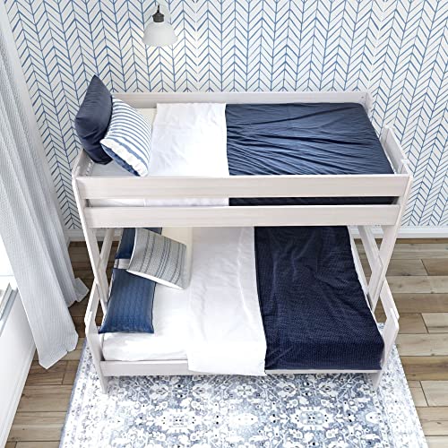 Plank+Beam Rustic Wood Bunk Bed, Solid Wood Twin-Over-Full Bed Frame, Heavy-Duty Bunk Bed for Adults, No Box Spring Needed, White Wash