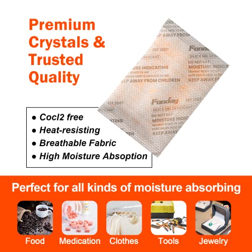 20Gram [15 Packets] Fonday Rechargeable Silica Gel Desiccant Packets Food Grade Fast Reactivate Desiccant Bags Moisture Indicating Orange to Green