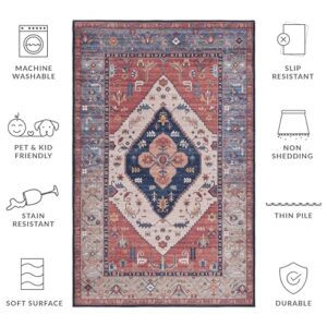 SAFAVIEH Tucson Collection Area Rug - 6' x 9', Rust & Blue, Traditional Persian Design, Non-Shedding Machine Washable & Slip Resistant Ideal for High Traffic Areas in Living Room, Bedroom (TSN153P)