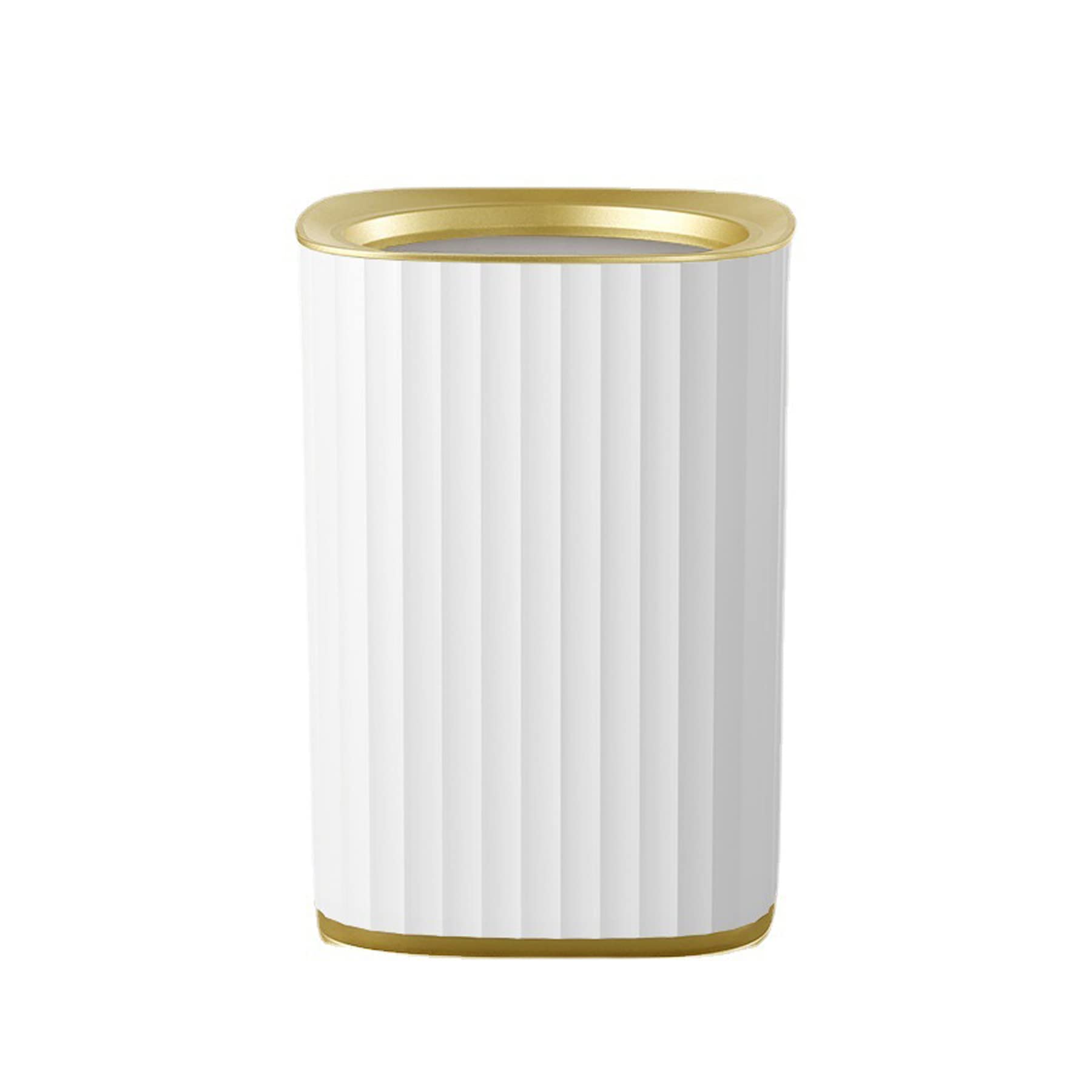 Happiness Decoration Plastic Garbage Can 4 Gallon Small Wastebasket Slim Garbage Can Square Trash Can for Kitchen, Bathroom, Bedroom, Home Office, Outdoor, Dorm Room (White-Gold)