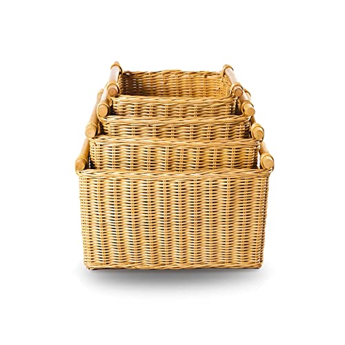 The Basket Lady Deep Pole Handle Wicker Storage Basket, Large, 15 in L x 15.5 in W x 9.5 in H, Sandstone