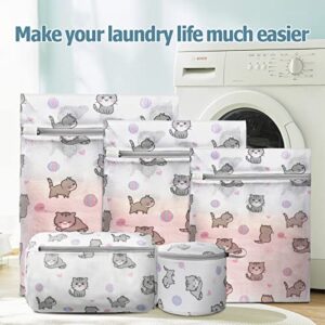 Xducom Mesh Laundry Bags for Delicates with Cute Prints,Set of 5 Lingerie Bags for Washing Delicates,Delicates Laundry Bags for Bra,Lingerie,Underwear,Sock(CAT)