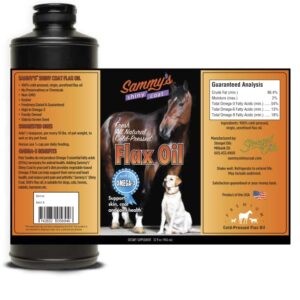 Sammy’s™ Shiny Coat Flaxseed Oil - 100% Pure, Natural Flax Oil, Cold-Pressed, Excellent Source of Omega-3 for Your Furry Friend, for Healthier Skin and Coat of Your Dogs, Cats, Other Pets - 32 Oz