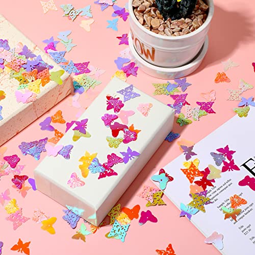 Butterfly Party Table Confetti Colorful Butterfly Confetti Glitter Holographic Flake Sequins Engagement Bridal Shower Mother's Day Party Birthday Sprinkles Scatter Confetti Decorations, 3.52 Oz/100 g