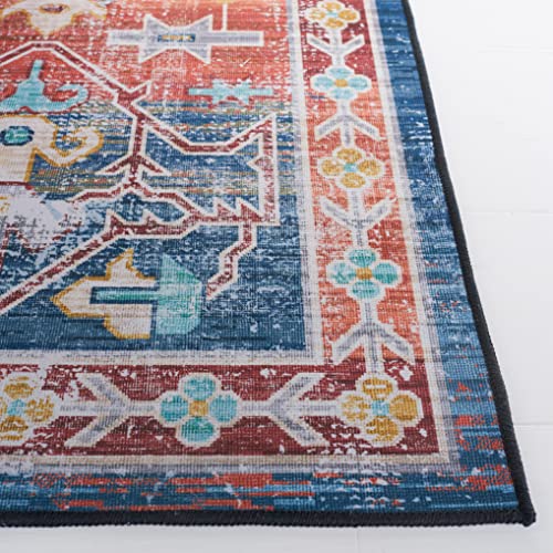 SAFAVIEH Tucson Collection Area Rug - 8' x 10', Blue & Rust, Persian Medallion Design, Non-Shedding Machine Washable & Slip Resistant Ideal for High Traffic Areas in Living Room, Bedroom (TSN116M)