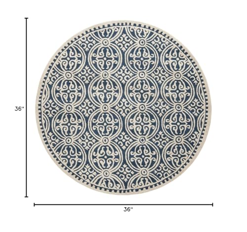 SAFAVIEH Cambridge Collection 3' Round Navy Blue/Ivory CAM123G Handmade Moroccan Wool Entryway Foyer Living Room Bedroom Kitchen Area Rug