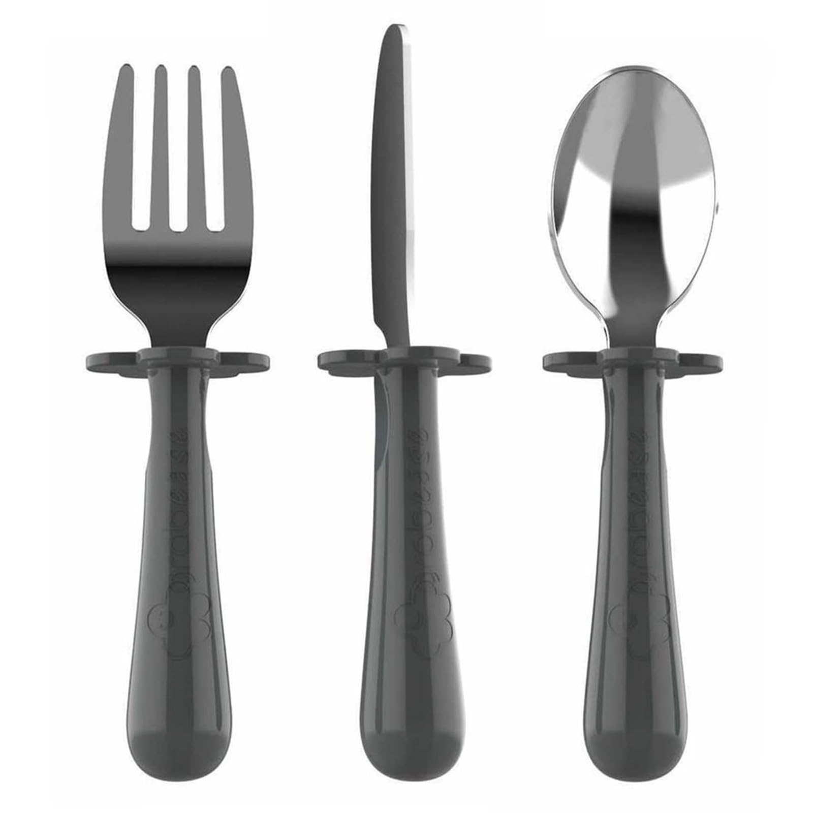 Grabease Toddler Silverware Set Forks Spoons and Knives Set Toddler Utensils Feeding Supplies, BPA and Phthalates-Free, Dishwasher Safe, Gray