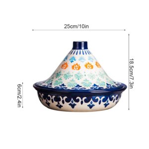 Large Ceramic Tagine Pot 1.2 QT Hand Made Moroccan Tagine with Cone Shaped Lid 10” Base x 7.3” Tall for Cooking and Stew Casserole Slow Cooker