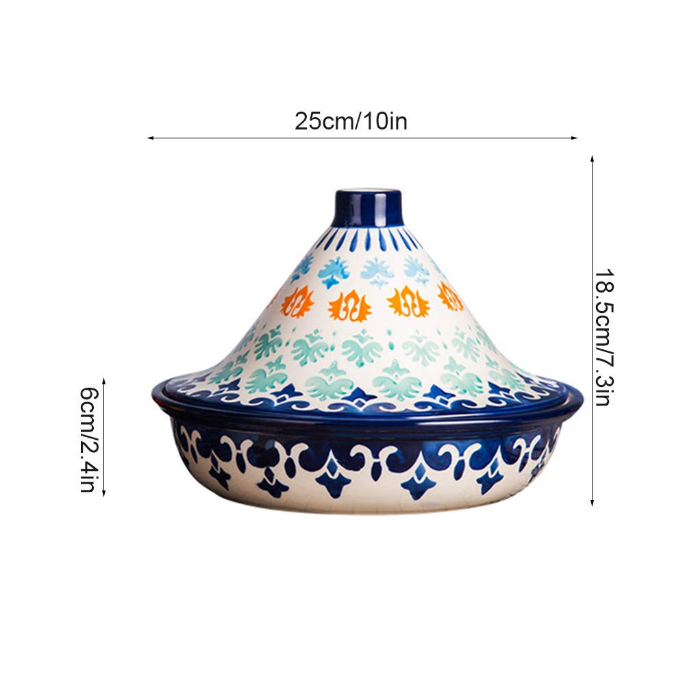 Large Ceramic Tagine Pot 1.2 QT Hand Made Moroccan Tagine with Cone Shaped Lid 10” Base x 7.3” Tall for Cooking and Stew Casserole Slow Cooker