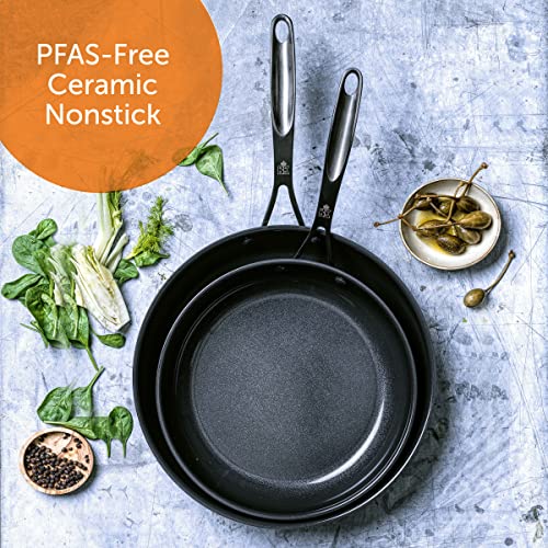 BK Ceramic Black, Ceramic Nonstick Induction 9.5" and 11" Nonstick Frying Pan Skillet Set, PFAS Free, Dishwasher Safe, Black