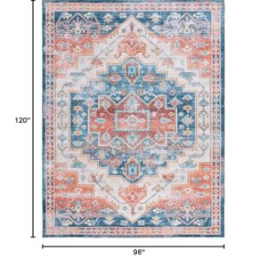 SAFAVIEH Tucson Collection Area Rug - 8' x 10', Blue & Rust, Persian Medallion Design, Non-Shedding Machine Washable & Slip Resistant Ideal for High Traffic Areas in Living Room, Bedroom (TSN116M)