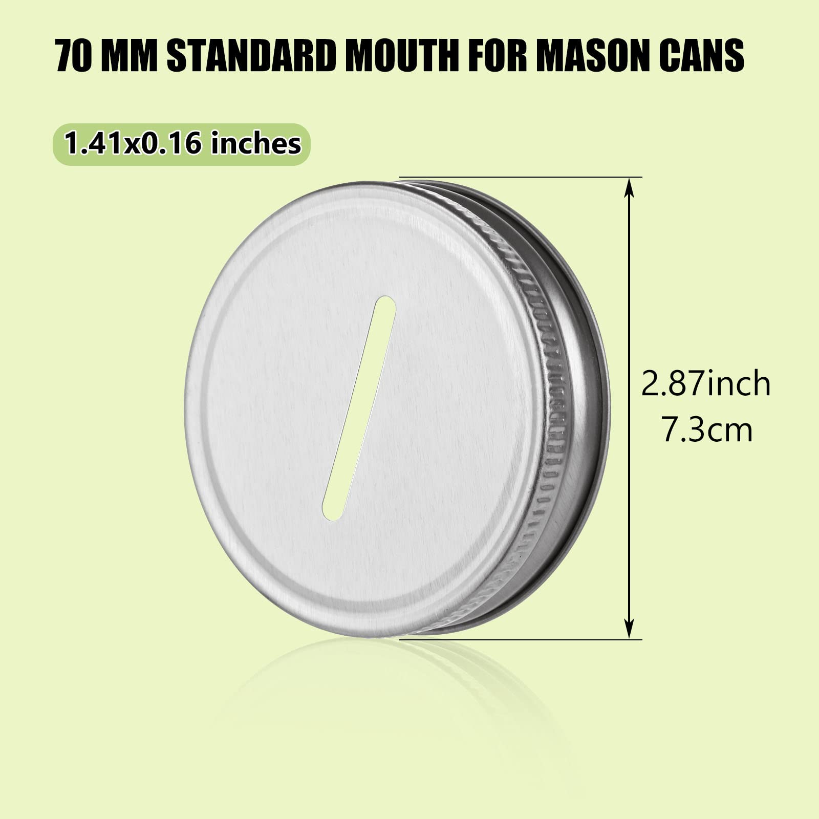 JMIATRY 50Pcs Coin Slot Lids for Regular Mouth Mason Jar, Polished Rust Resistant Canning Lids, Money Saving Jars Silver Slotted Lids, Metal Coin Slot Lid for Regular Mouth Ball, Use for 2.75 Inch