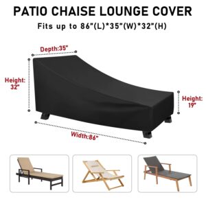 CKCLUB Patio Chaise Lounge Covers Waterproof Outdoor Lounge Chair Cover Heavy Duty UV Resistant for Outdoor Pool Lounge Chair 2 Pack Black - 86L x 35W x 32H inch