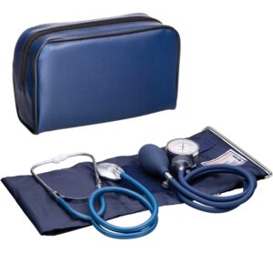 novamedic large adult size self taking blue blood pressure machine and stethoscope kit, manual bp monitor with adjustable upper arm cuff for monitoring high blood pressure, includes carrying case