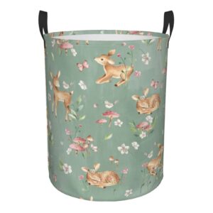 gbuzozie 38l round laundry hamper cute deers storage basket waterproof coating woodland forest animals butterflies and flowers organizer bin for nursery clothes toys