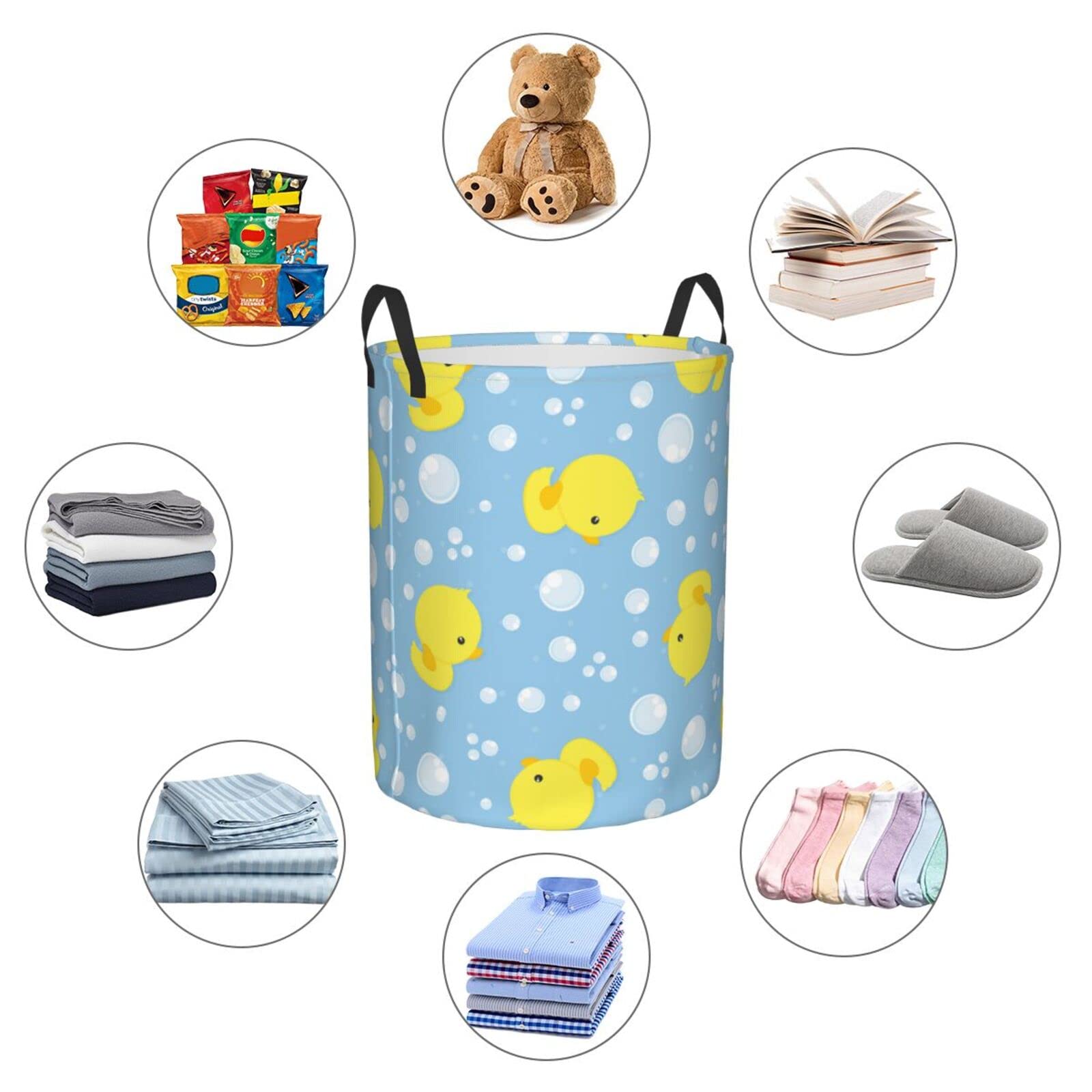 Gbuzozie 38L Round Laundry Hamper Cute Rubber Ducks Storage Basket Waterproof Coating Organizer Bin For Nursery Clothes Toys