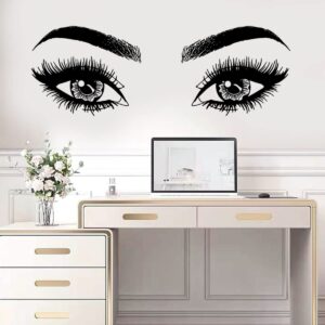 Inspirational Wall Sticker Pretty Eyelashes Eyes Wall Decals Motivational Word Letter Decal Wall Art Quote She Remembered Who She Was and The Game Changed Wall Stickers for Women Girls Bedroom Living